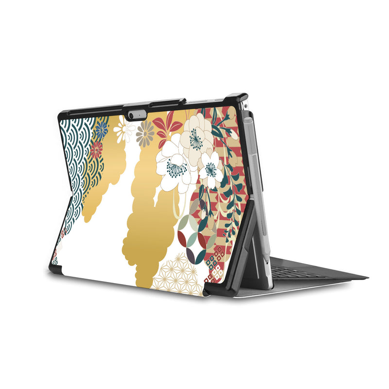 the back side of Personalized Microsoft Surface Pro and Go Case in Movie Stand View with Japanese Pattern design - swap