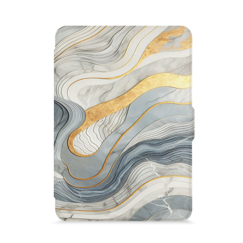 front view of personalized kindle paperwhite case with with Marble design - swap