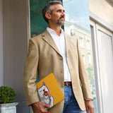 A business man carrying personalized microsoft surface case with Funny Cat design in the park