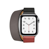 Double Tour Genuine Leather Band for Apple Watch - Noir Brique Étain